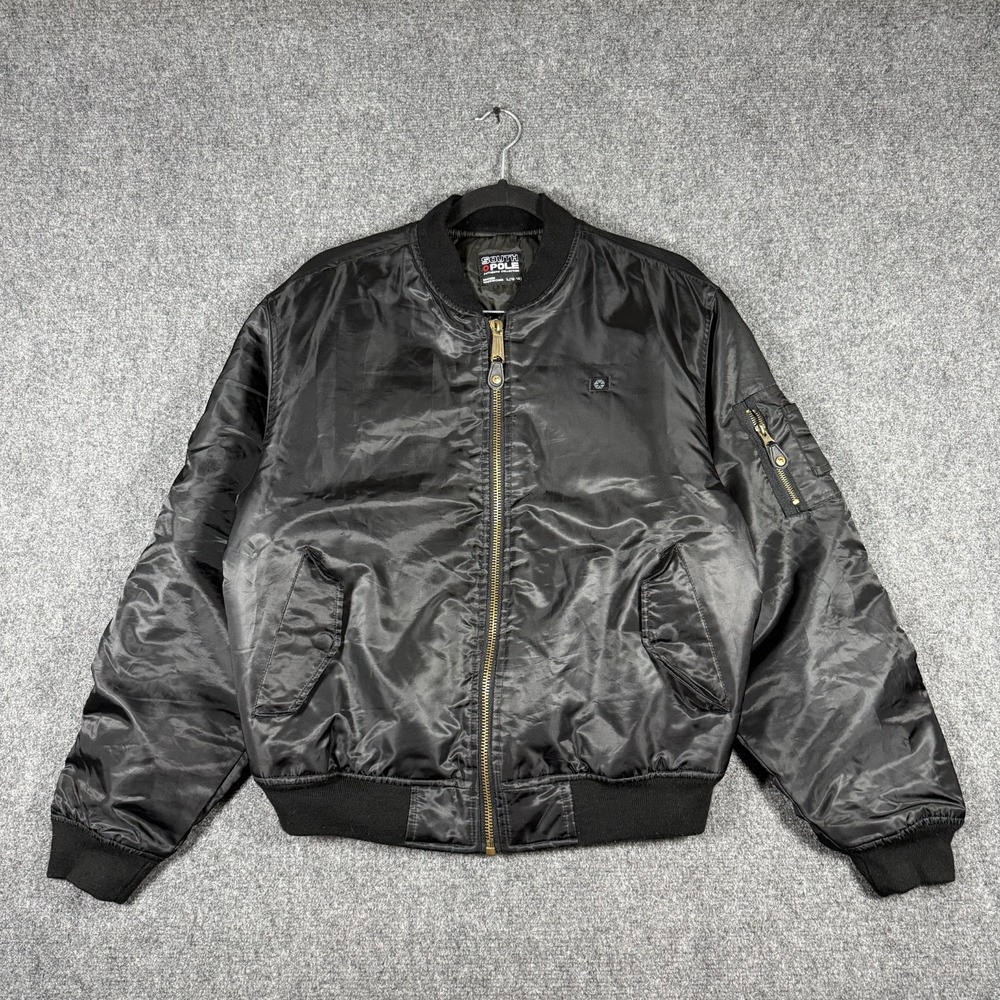 Southpole MA-1 Flight Bomber Jacket Black Quilted Glossy Urban Youth L 14/16